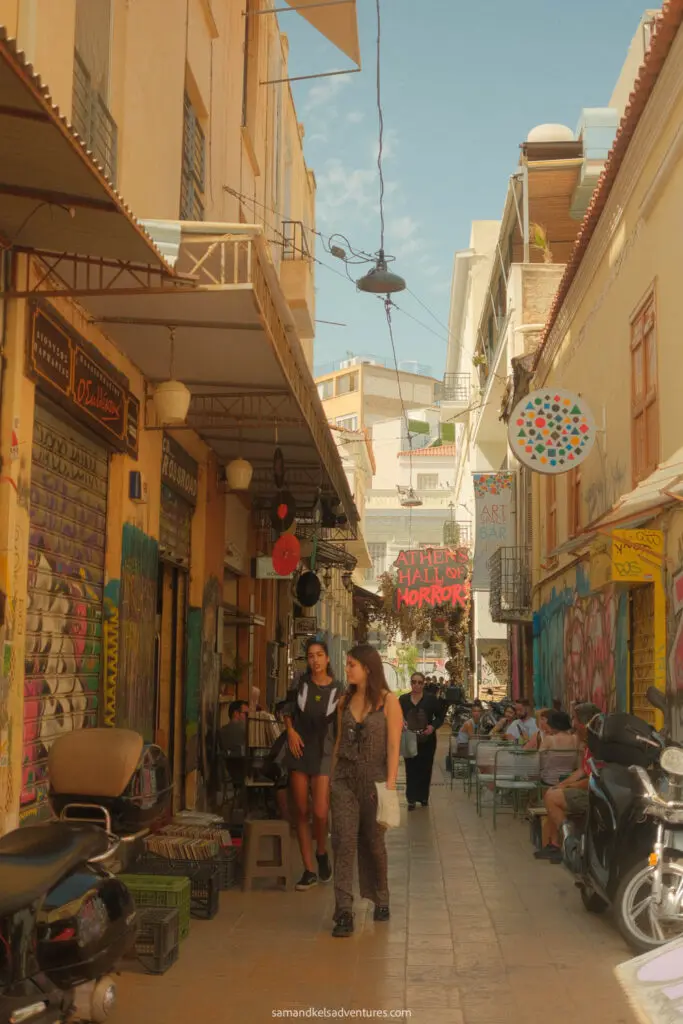 1 day in athens street in monastiraki with colorful buildings