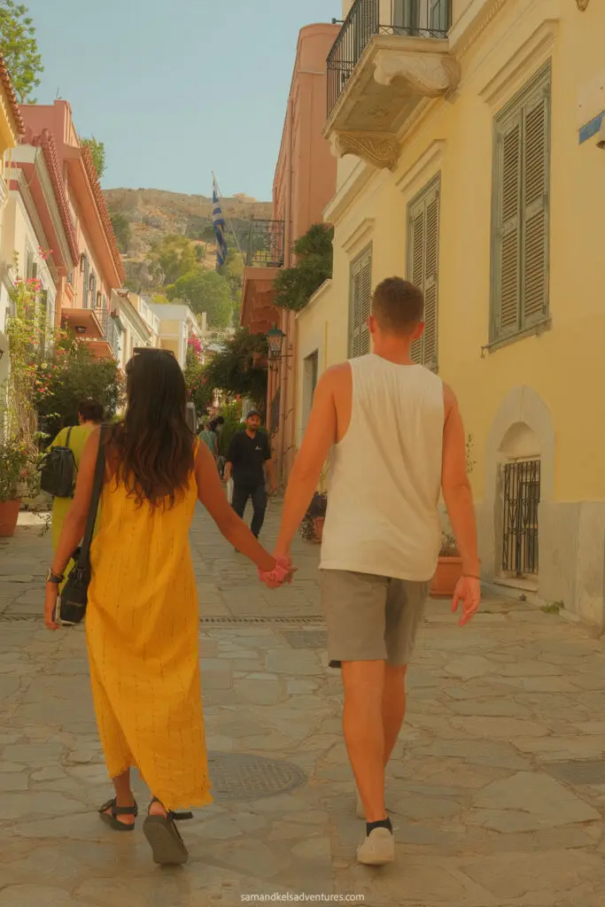 1 day in athens walking through streets of athens yellow dress and white shirt