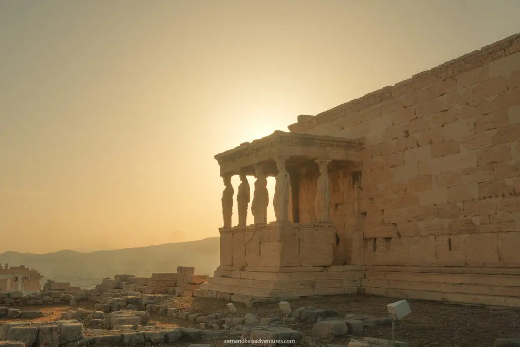 greece island hopping itinerary acropolis during sunset